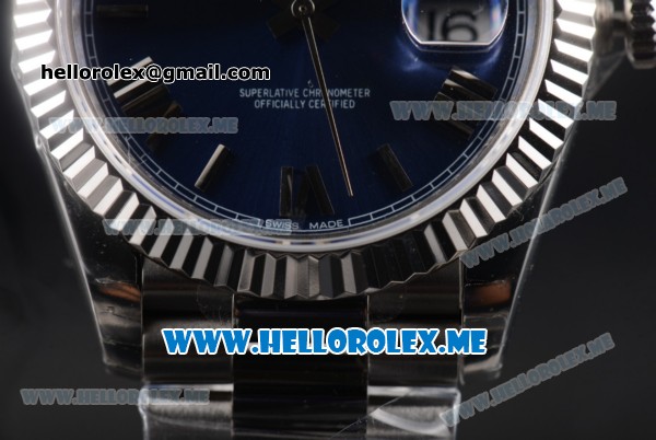 Rolex Day-Date Clone Rolex 3255 Automatic Stainless Steel Case/Bracelet with Dark Blue Dial and Roman Numeral Markers - Click Image to Close